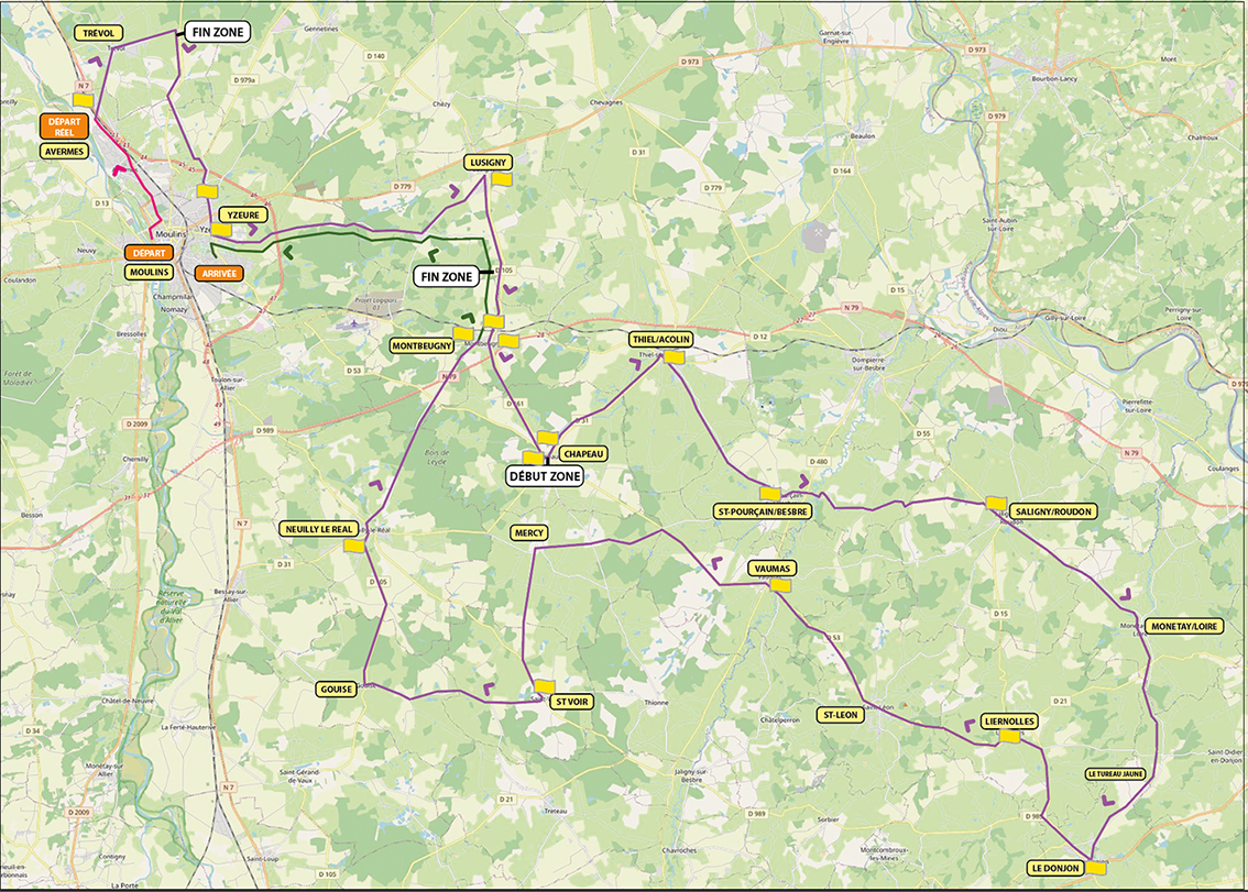 Le circuit des 4 cantons c'est 172 km en ligne dans le bourbonnais, départ de Moulins, arrivée à Yzeure…